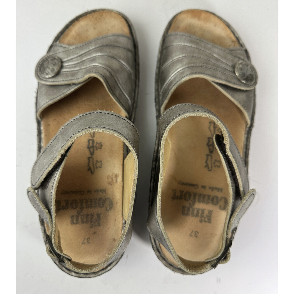 Finn Comfort Sausalito Silver Metallic Leather Slingback Sandals EU 37 US 6.5 7 - Picture 3 of 11